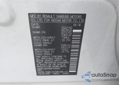 2016 Nissan Rogue Sv z USA, uszkodzony, nr VIN KNMAT2MV8GP709287